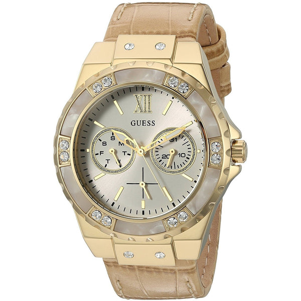 Guess Women's U0775L2 Multi-Function Crystal Brown Leather Watch