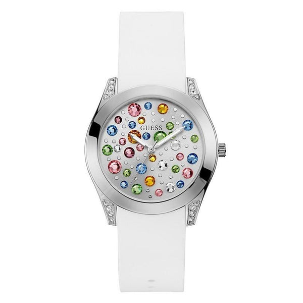 Guess Women's U1059L1 Casual Crystal White Silicone Watch