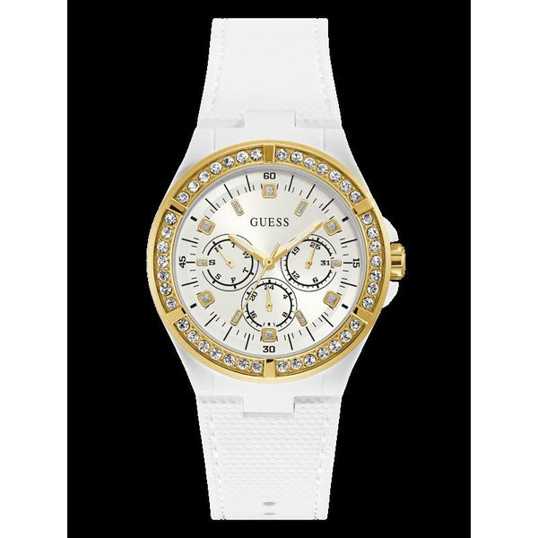 Guess Women's U1093L1 Casual Crystal White Silicone Watch