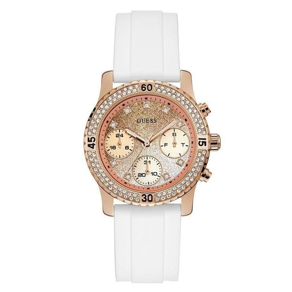 Guess Women's U1098L5 Casual Crystal White Silicone Watch