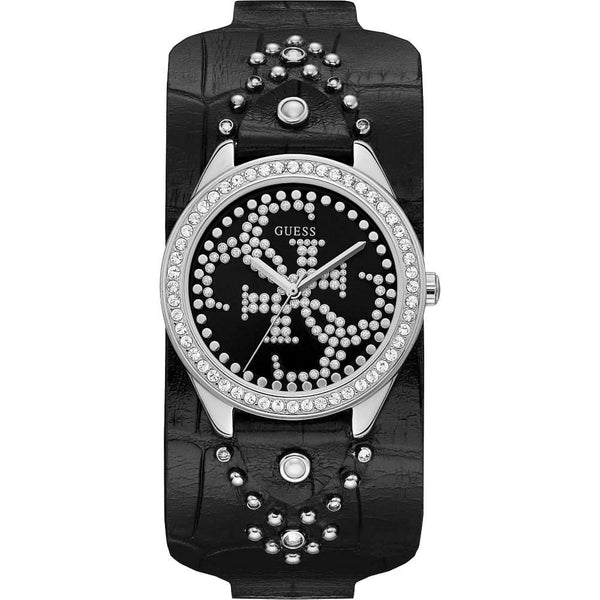 Guess Women's U1140L1 Heartbreaker Crystal Black Leather Watch