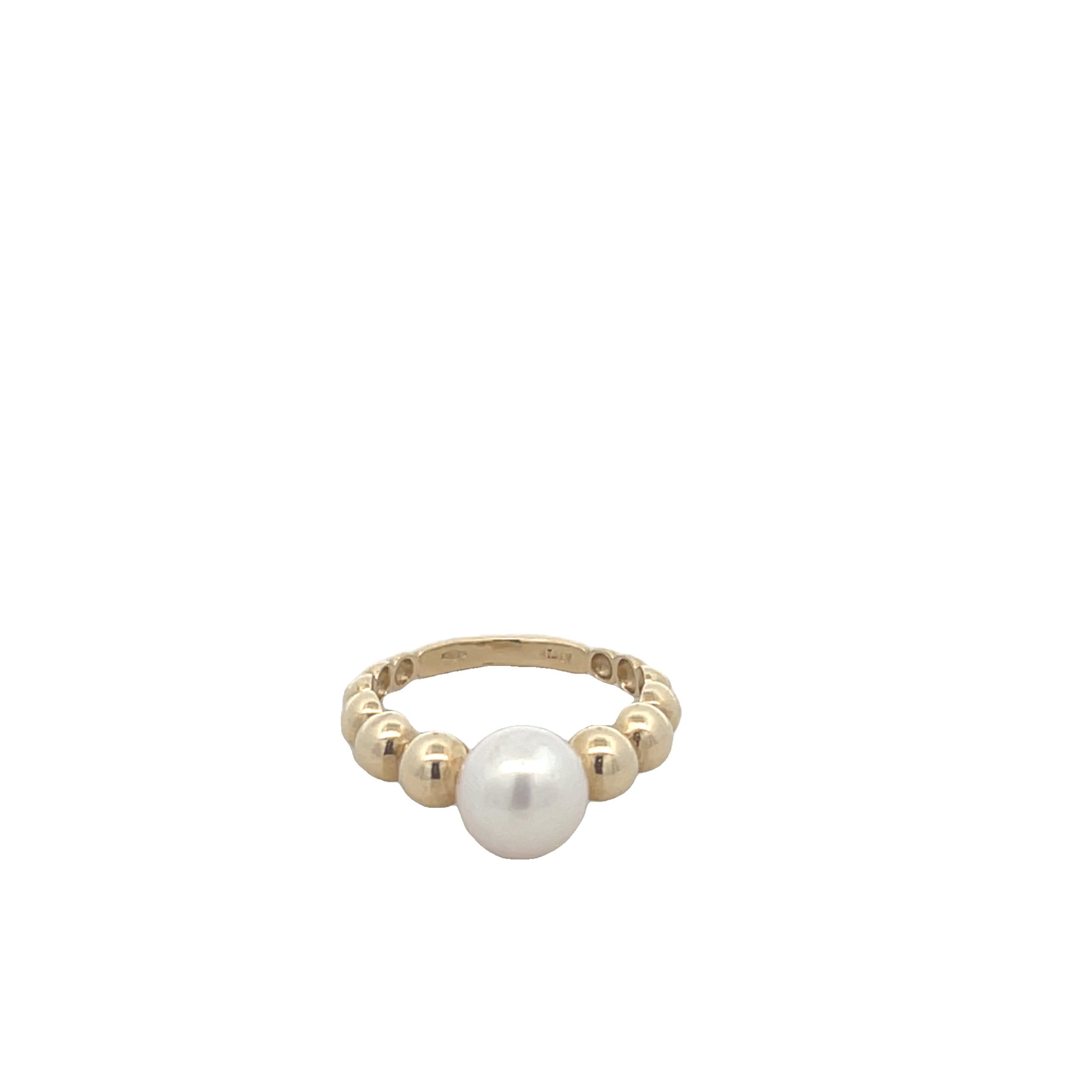 14K Gold Beaded Ring with Pearl