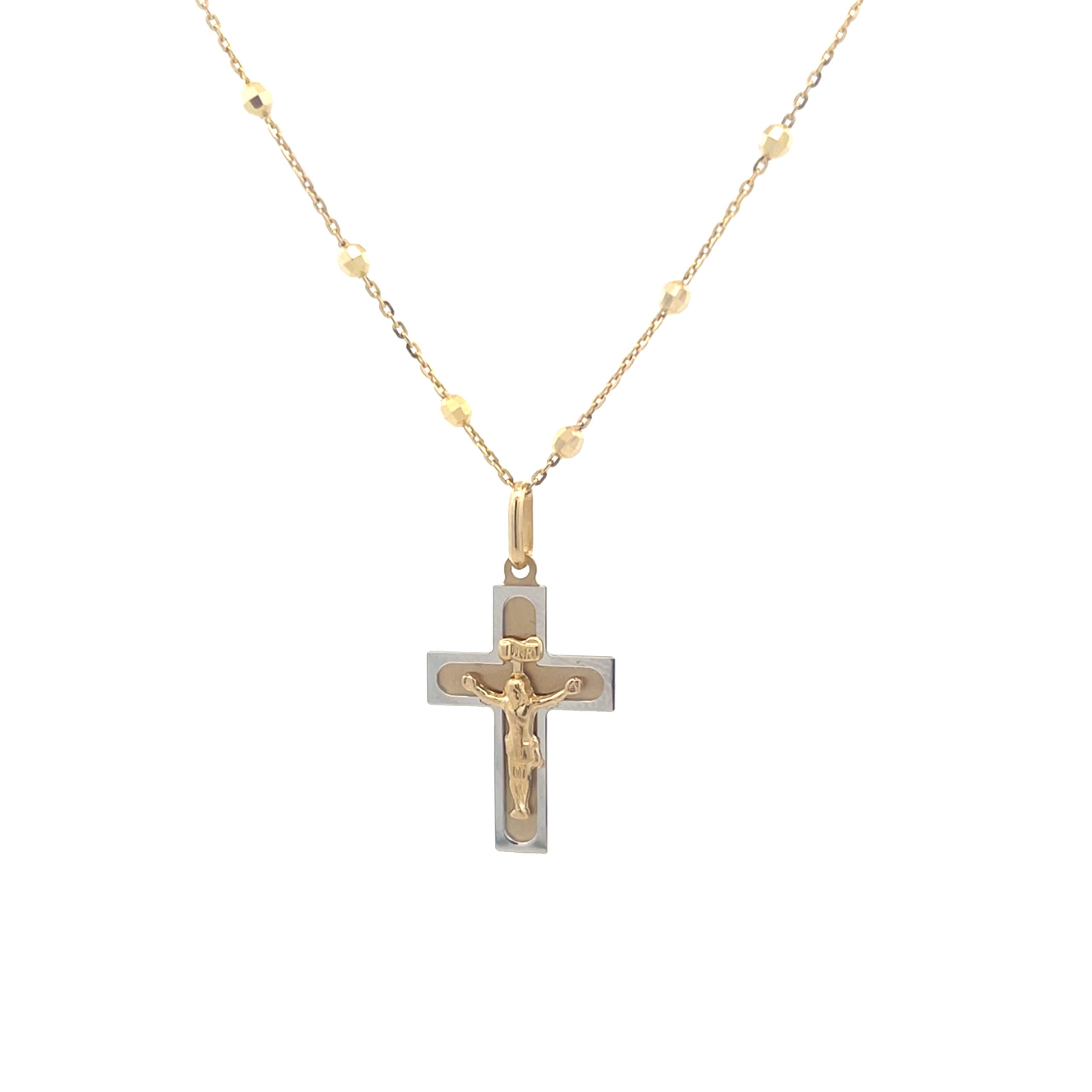 14k Gold Two Tone Jesus Cross Pendant