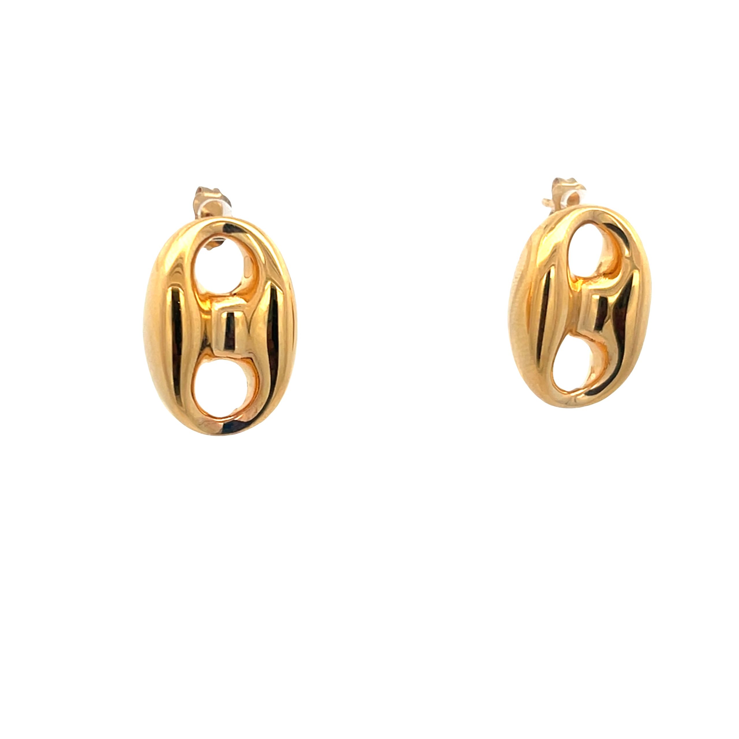 14K Gold Elegant Coffe Link Stud Earrings