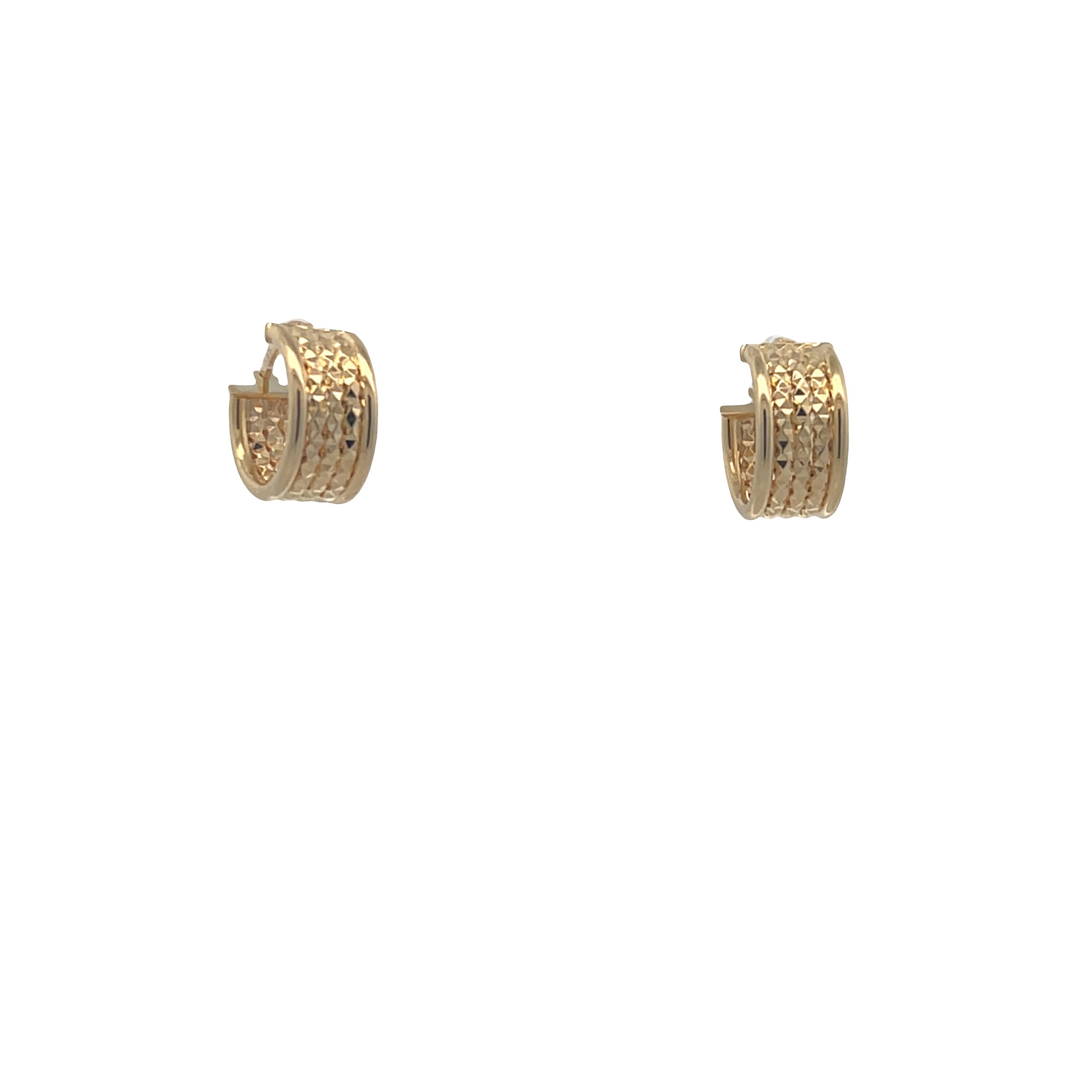 14K Gold 3 Row Faceted Hoops