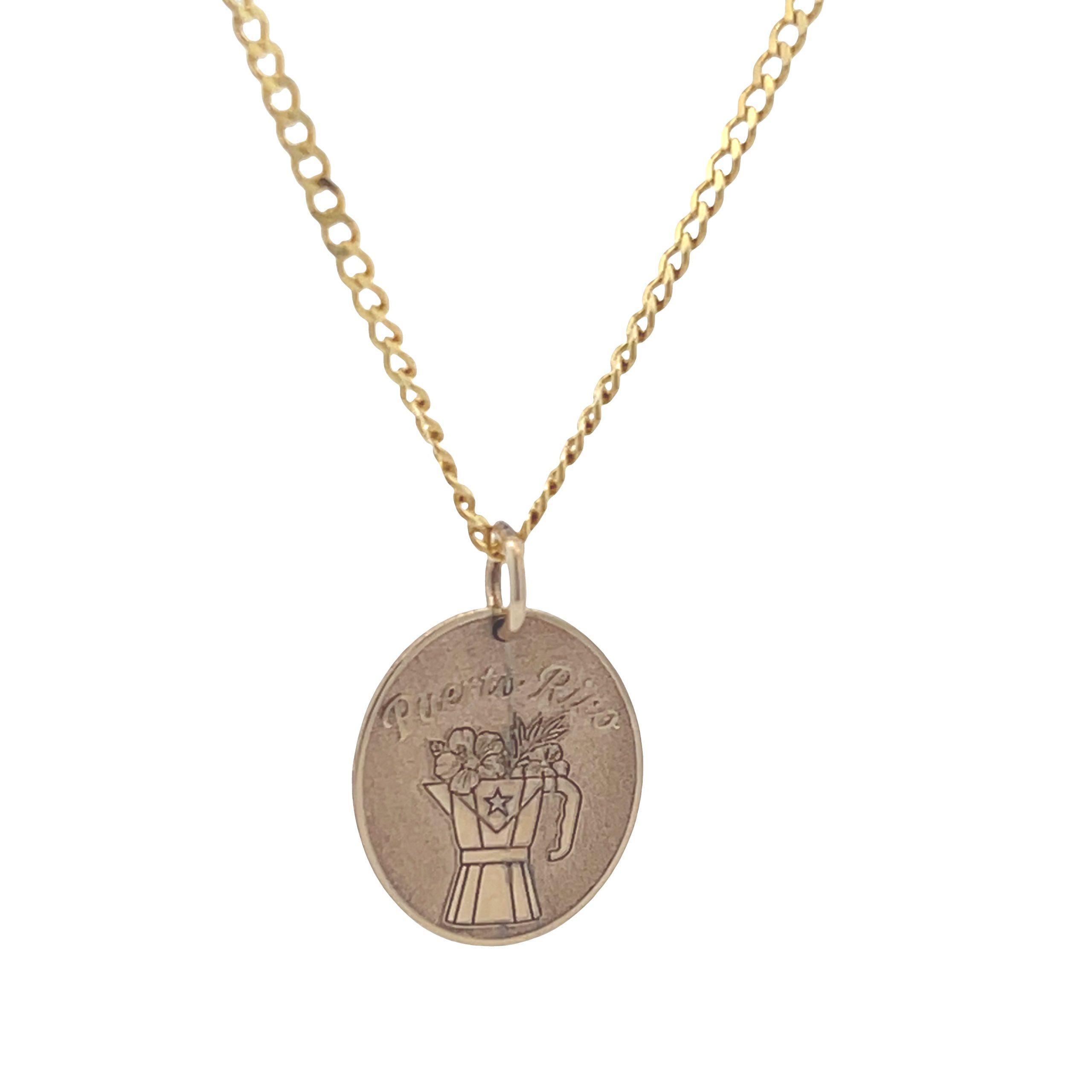 14K GOLD PUERTO RICO COFFEE GREEK PENDANT