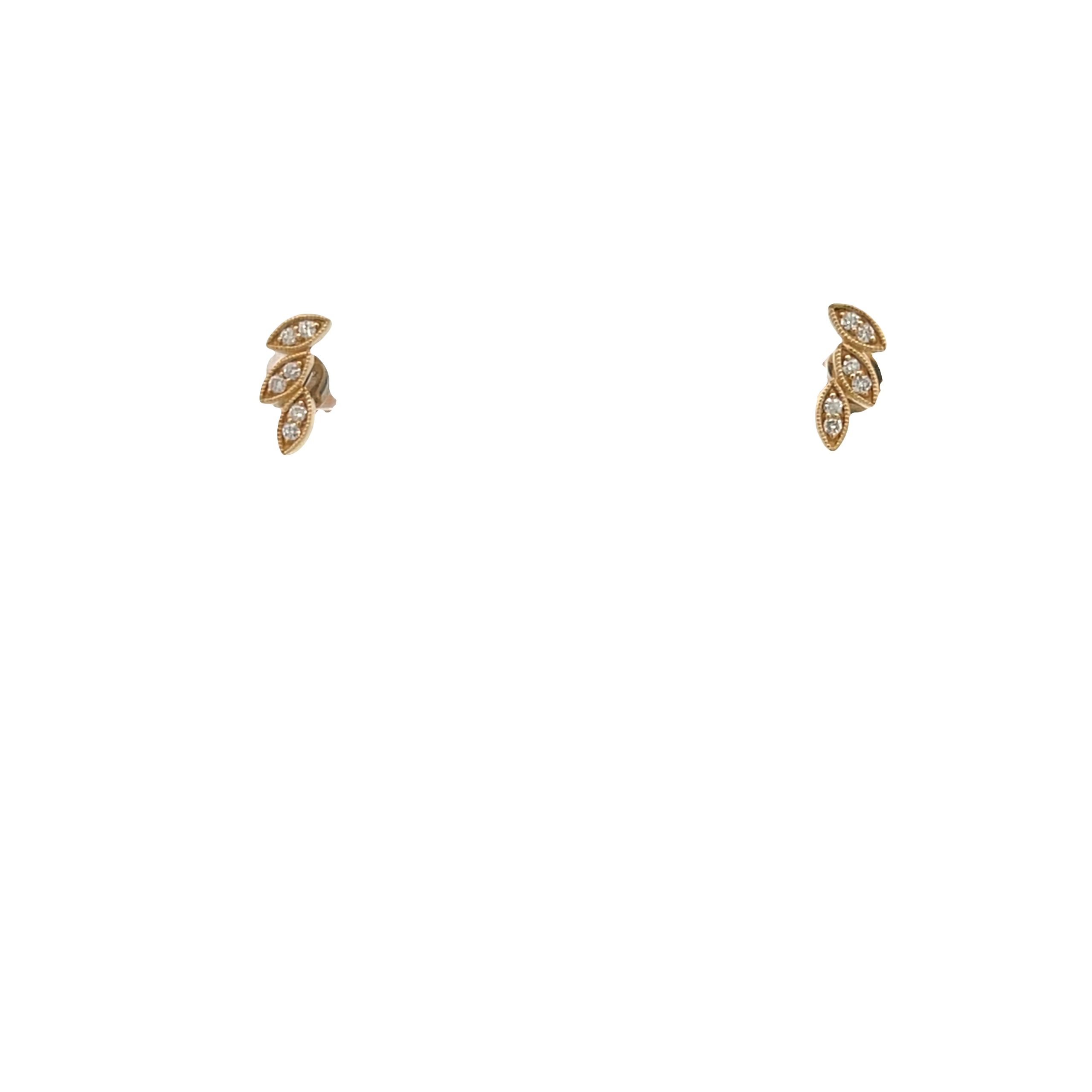 14K Gold Diamond Leaf Shape Stud Earrings
