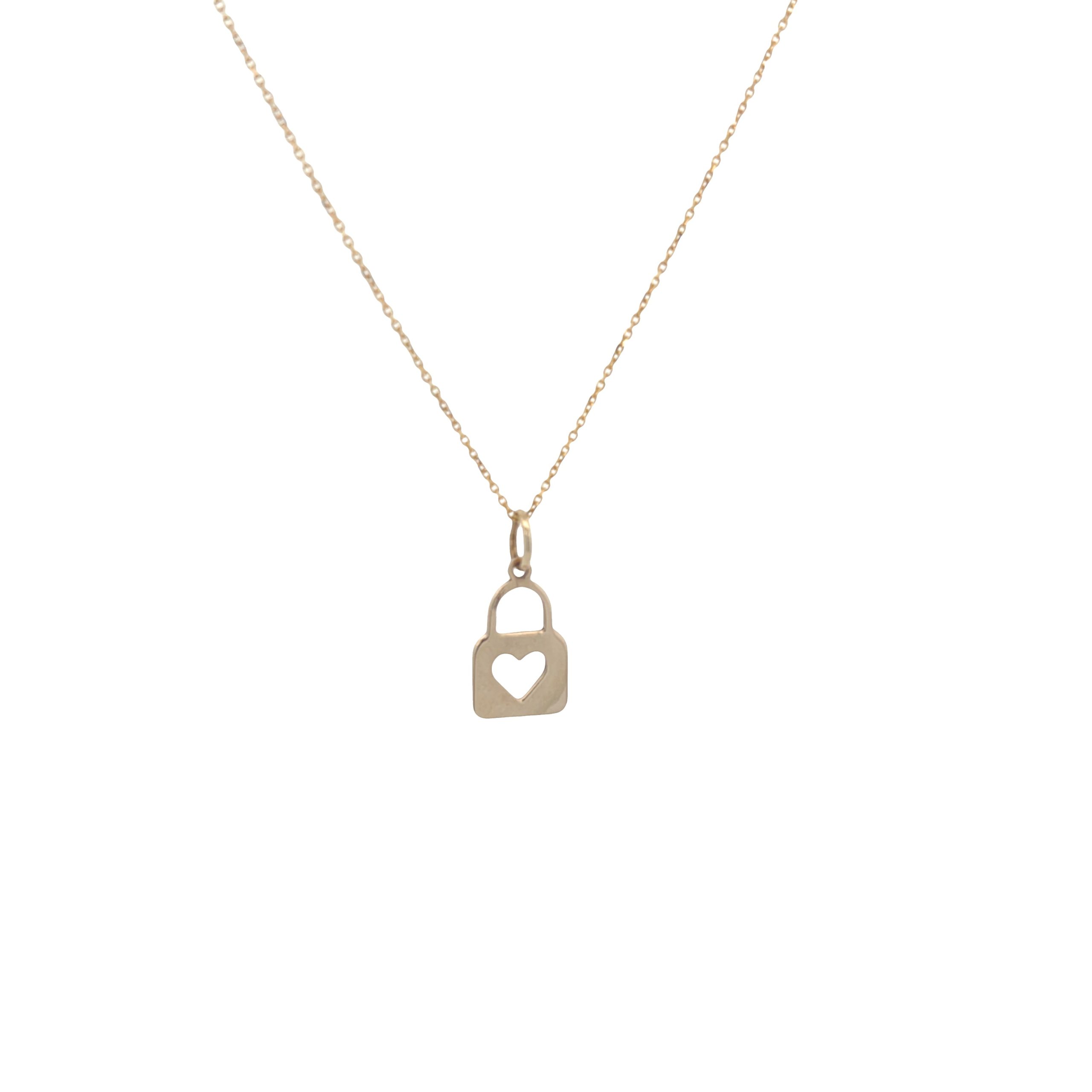 14K Gold Padlock with Heart Shape Pendant