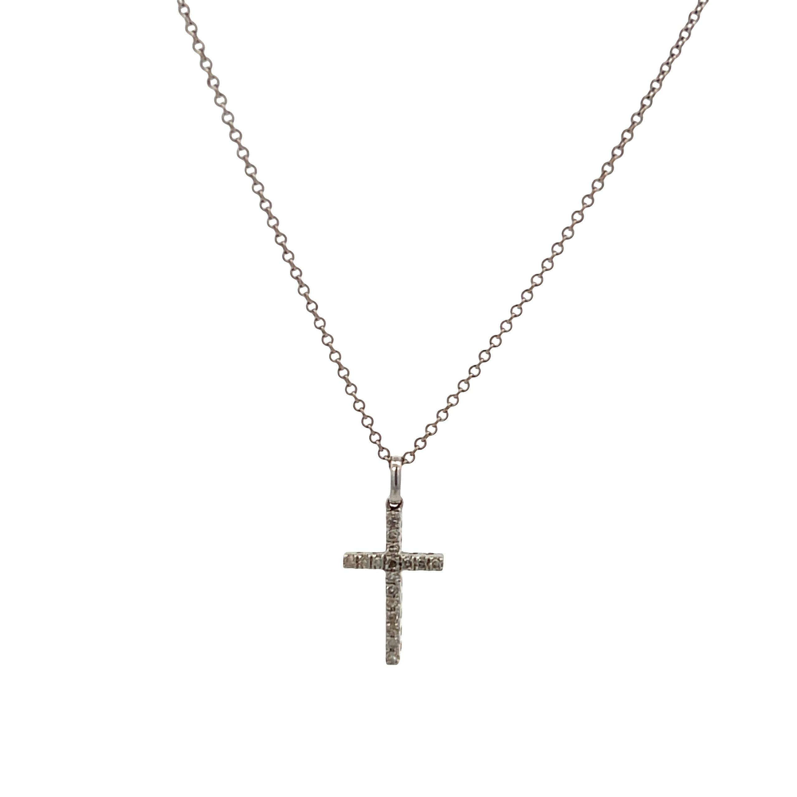 14K Gold White Cross Diamond Necklace