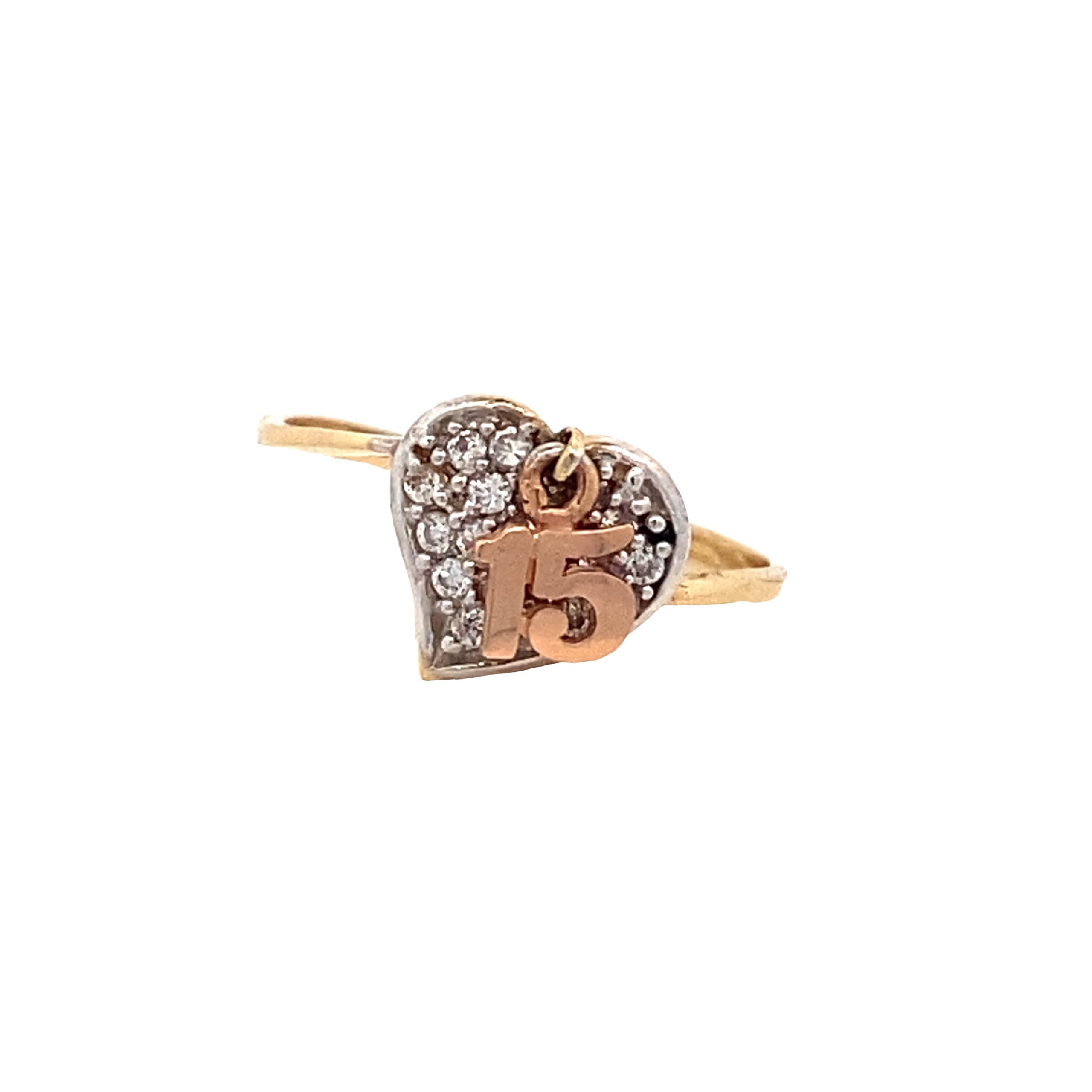 14K Gold Heart Love Fifteen Ring