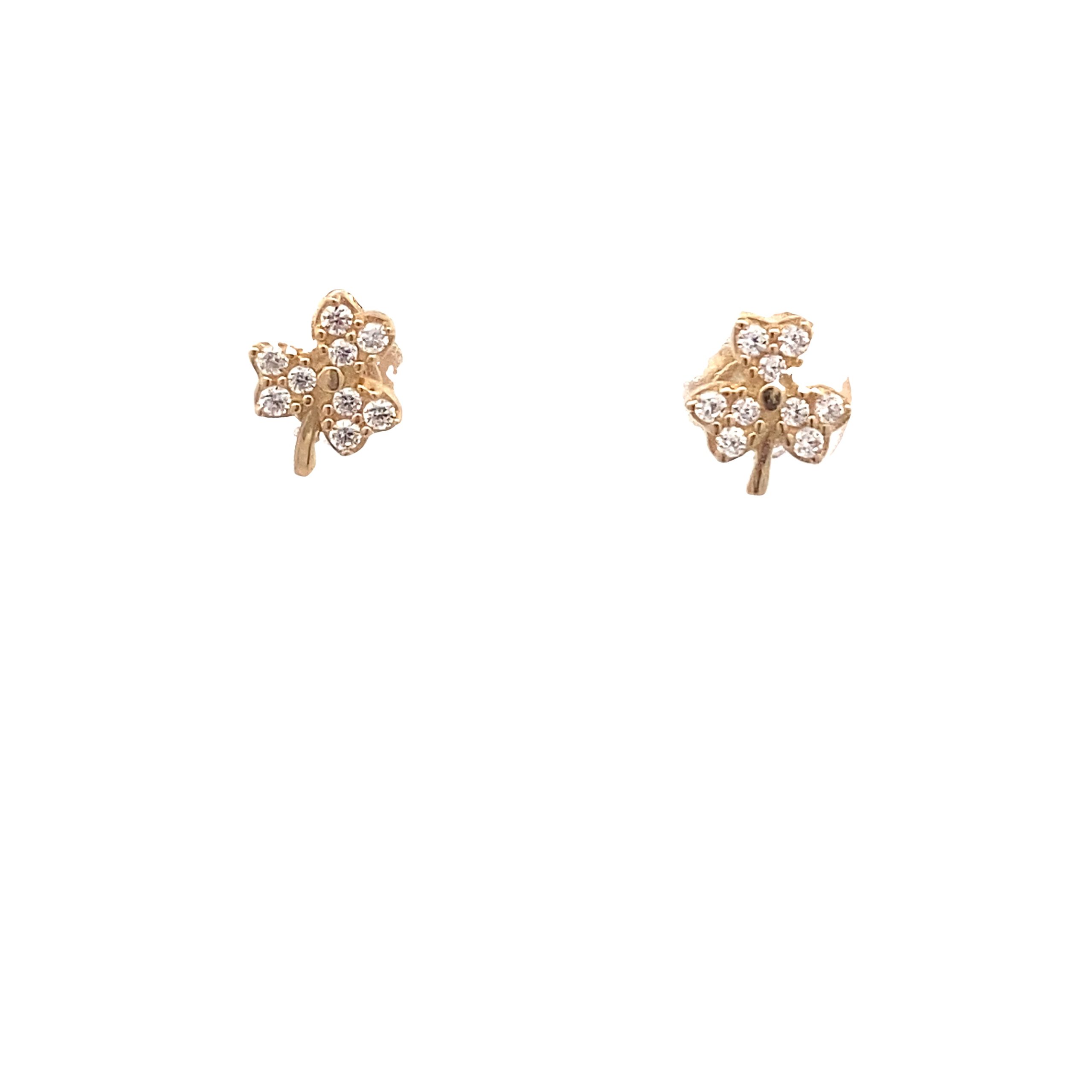 14K Gold Clover Sparkle Studs