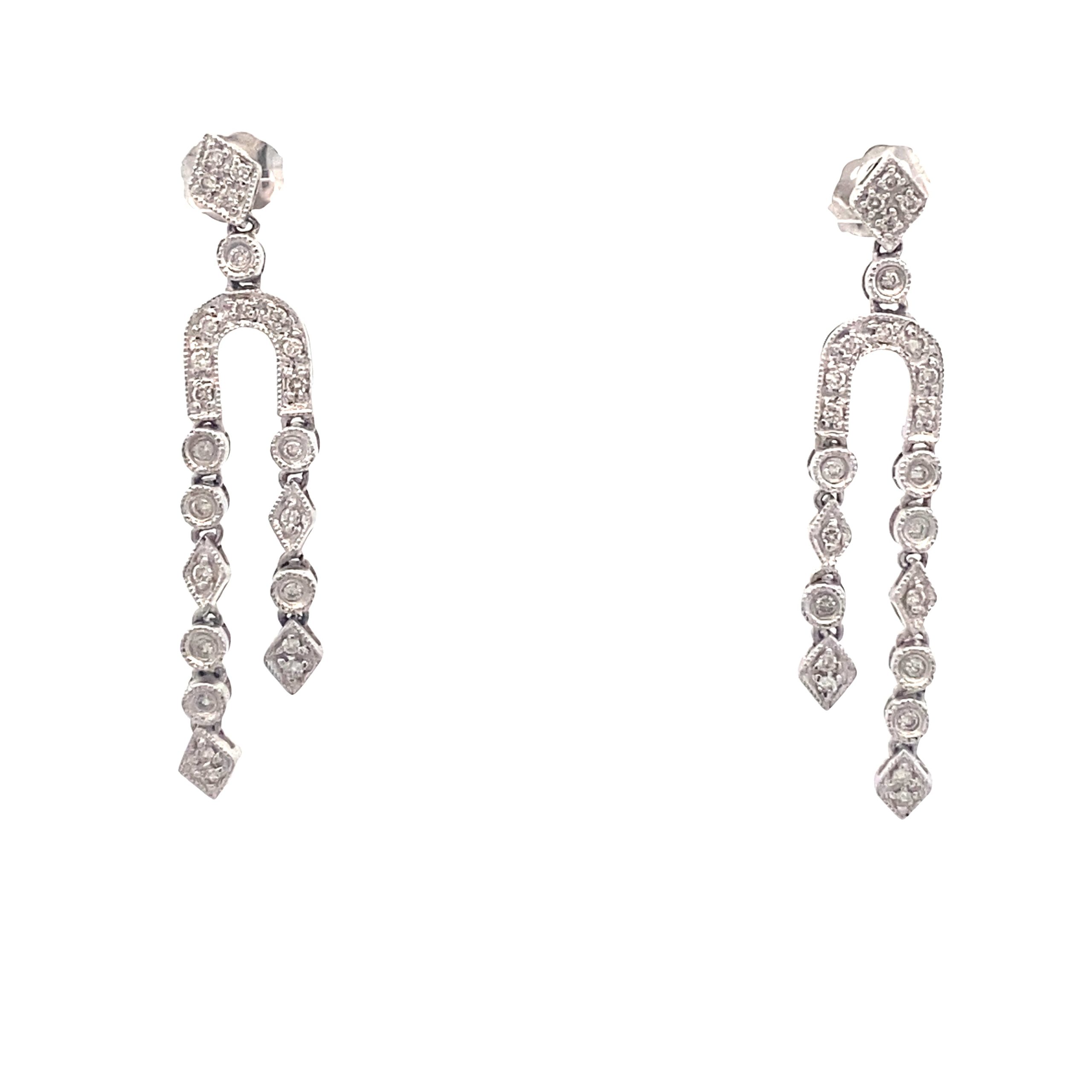 14K White Gold U Diamonds Long Earrings
