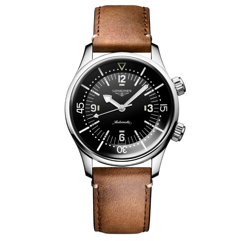 Longines Legend Diver Black Dial Leather Strap 39mm - L3.764.4.50.0