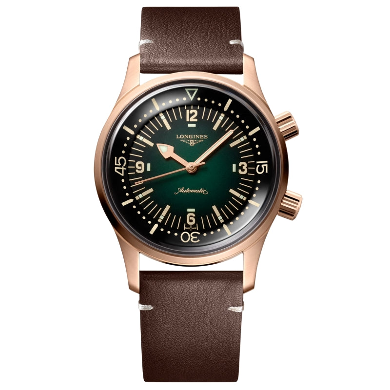 Longines Legend Diver Bronze Green Dial Leather Strap 42mm - L3.774.1.50.2