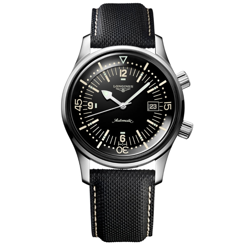 Longines Legend Diver Black Dial Leather Strap 42mm - L3.774.4.50.0