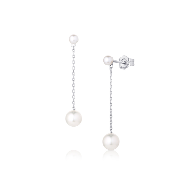 Baggins 14k White Gold Akoya Pearl Chain Earrings- BEJA-504