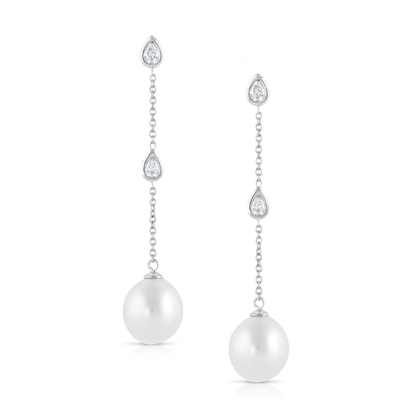 Baggins 14k White Gold Diamond and Pearl Drop Earrings- BER-446A