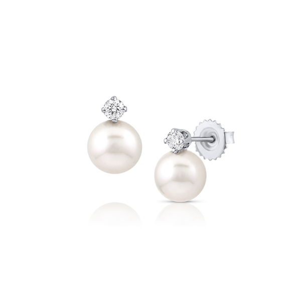 Baggins 14k White Gold Akoya Cultured Pearl Diamond Earrings - BEST-478AK-885