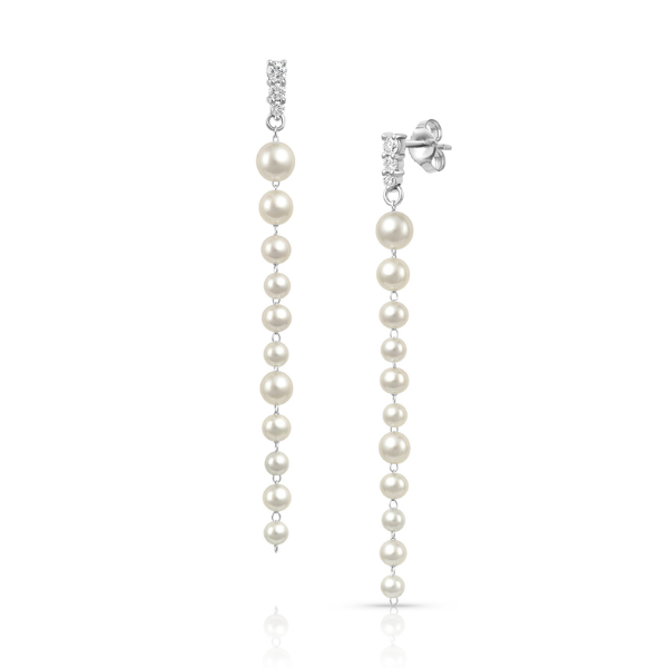 Baggins 14k White Gold Akoya Cultured Pearl Diamond Earrings - BEST-418