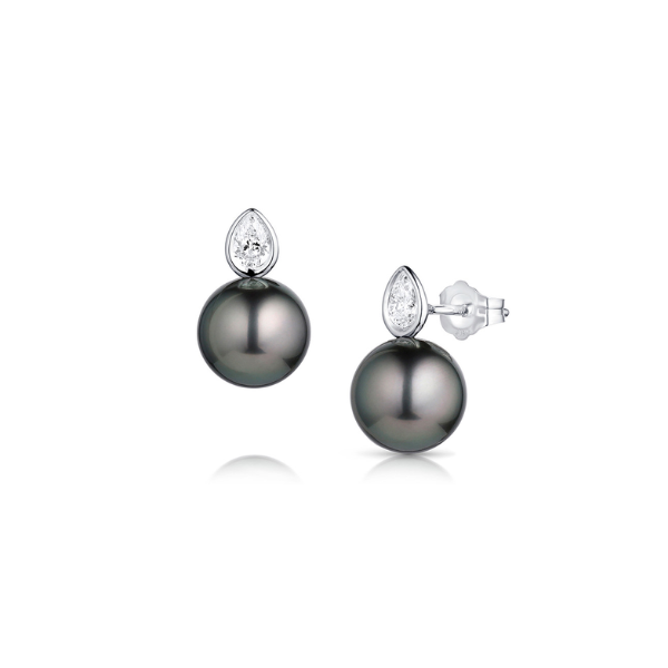 Baggins 14k White Gold Akoya Cultured Pearl Diamond Earrings - BEJA-479B