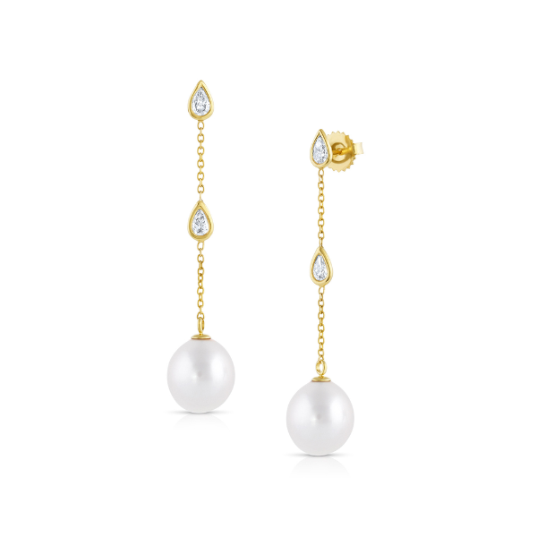 Baggins 14k Yellow Gold Diamond and Pearl Drop Earrings - BER-446YA