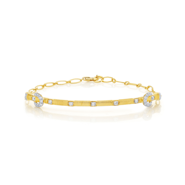 Sloane Street 18k Yellow Gold Strie & Diamond Chain Bracelet - SS-B001L-WDCB-Y-2-7.25