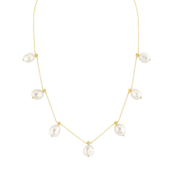Sloane Street 18k Yellow Gold Drippy Baroque Pearl Necklace - SS-CH009L-WP-Y-18-16