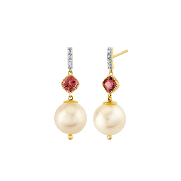 Sloane Street 18k Yellow Gold Pink Tourmaline & Pearl Drop Earrings - SS-E003L-WP-PT-WDCB-Y