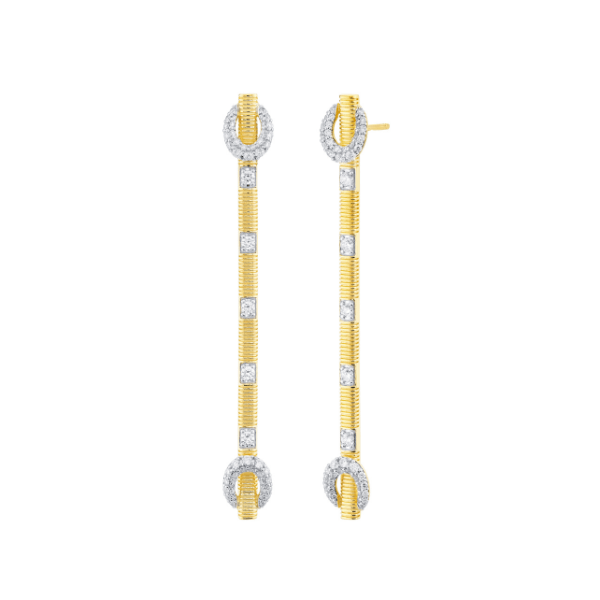 Sloane Street 18k Yellow Gold Strie & Diamond Stick Earrings - SS-E004L-WDCB-Y