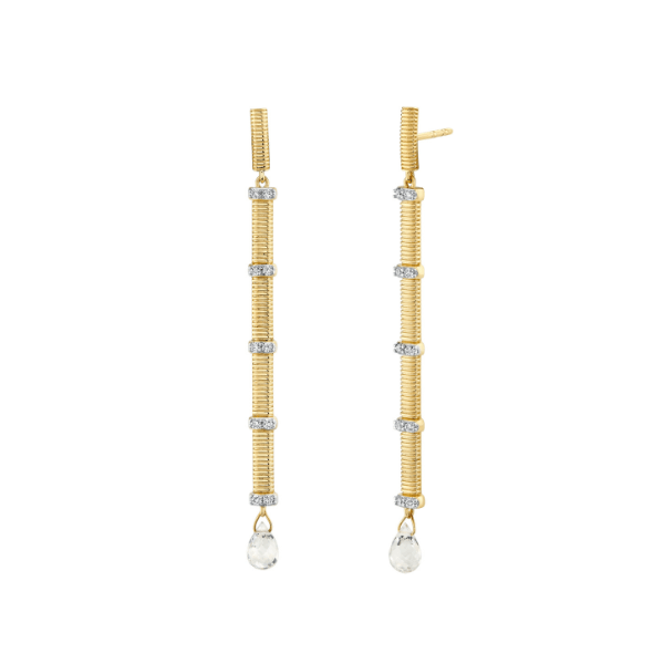 Sloane Street 18k Yellow Gold White Topaz Strie Diamond Stick Earrings - SS-E006L-WT-WDCB-Y