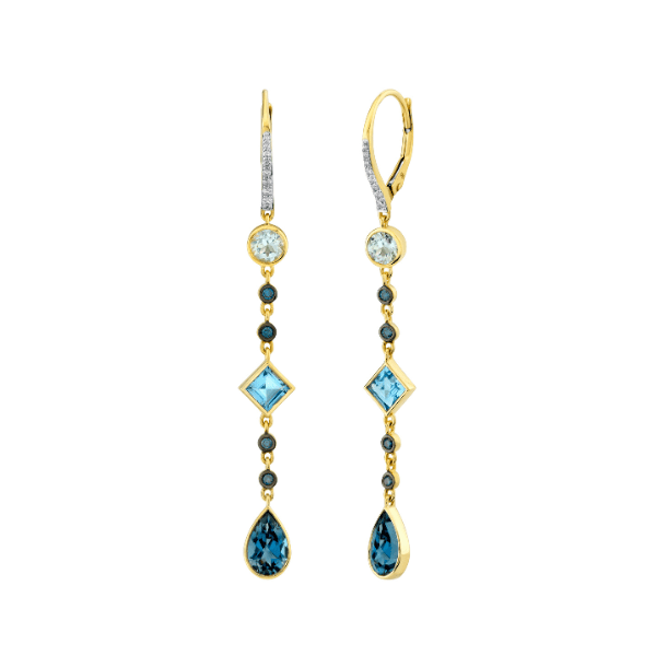 Sloane Street 18k Yellow Gold Mix Shape Blue Topaz Earrings - SS-E007L-BTSK-SWB-LB-BDBR-WDCB-Y