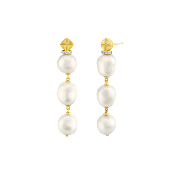 Sloane Street 18k Yellow Gold Triple Baroque Pearl Drop Earrings - SS-E009L-WP-WDCB-Y