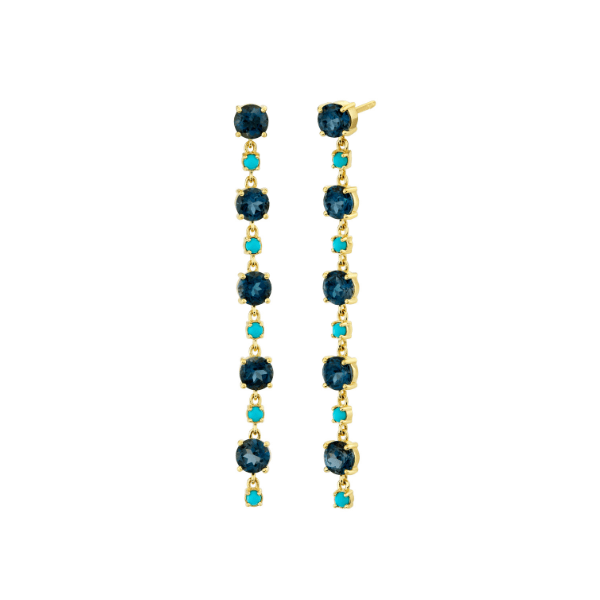 Sloane Street 18k Yellow Gold London Blue Topaz & Turquoise Drop Earrings - SS-E010L-LB-TQ-Y