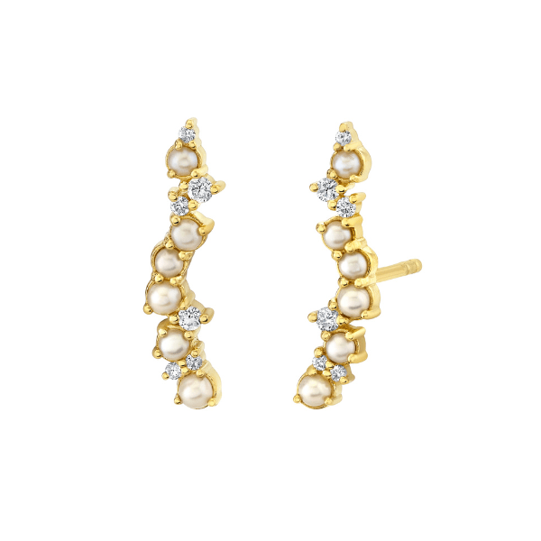 Sloane Street 18k Yellow Gold Pearl & Diamond Earrings - SS-E014K-WP-WD-Y