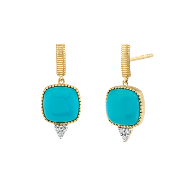 Sloane Street 18k Yellow Gold Turquoise Cushion Earrings - SS-E018K-TQ-WDCB-Y