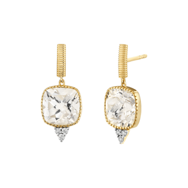 Sloane Street 18k Yellow Gold White Topaz Cushion Earrings - SS-E018K-WT-WDCB-Y