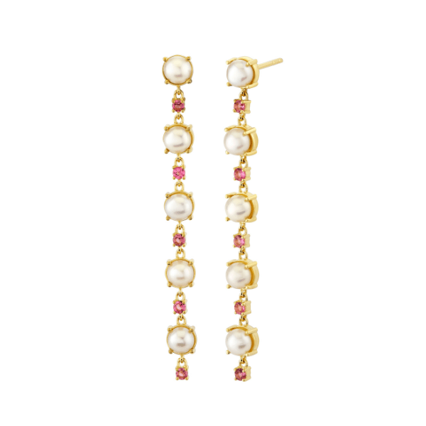 Sloane Street 18k Yellow Gold Pearl & Pink Tourmaline Drop Earrings - SS-E036K-WP-PT-Y