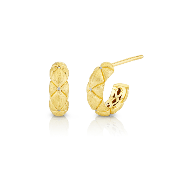 Sloane Street 18k Yellow Gold Quilt Hoops with Diamonds - SS-H002L-WDCB-Y