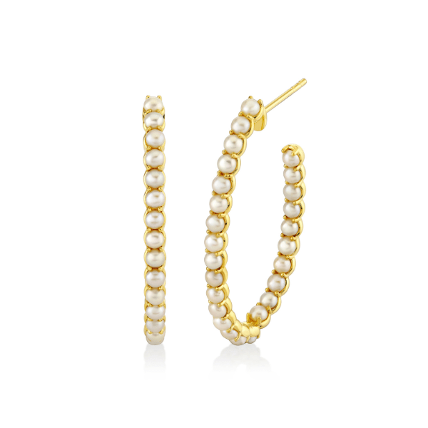 Sloane Street 18k Yellow Gold Pearl Hoops - SS-H003K-WP-Y