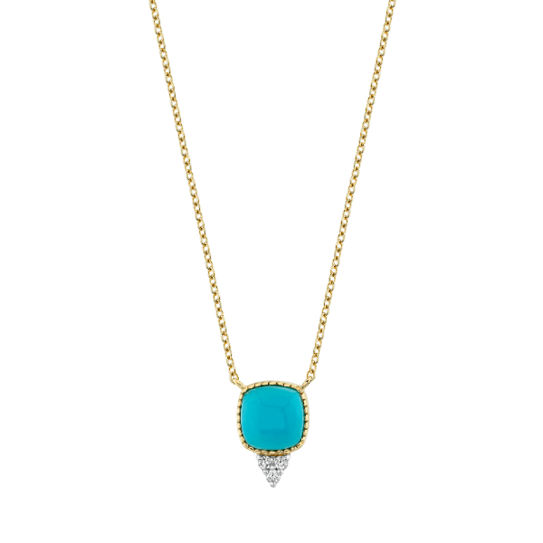 Sloane Street 18k Yellow Gold Cushion Turquoise Pendant - SS-P004K-TQ-WDCB-Y-18-16