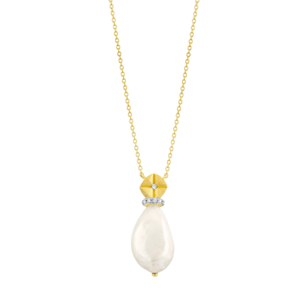 Sloane Street 18k Yellow Gold Baroque Pearl Pendant - SS-P004L-WP-WDCB-Y-18-16