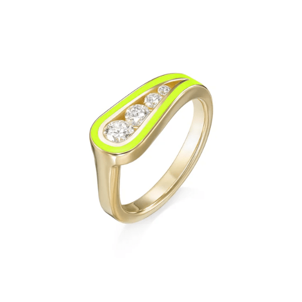 Melissa Kaye 18K Gold Daphne Neon Yellow Enamel Pinky Ring - R2506D-Y
