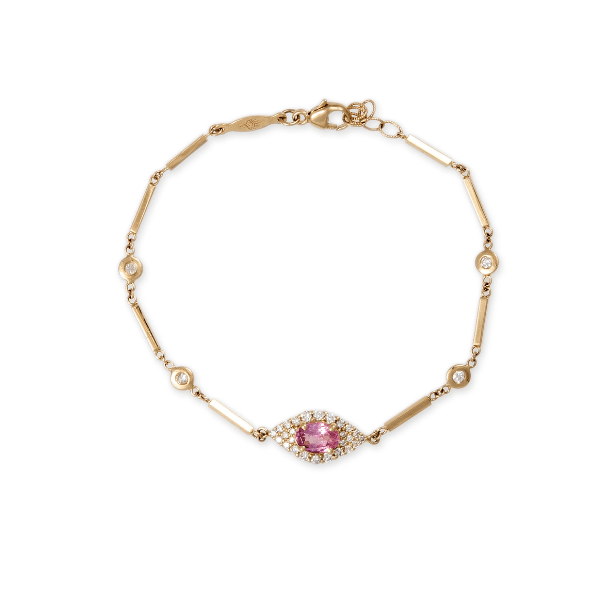 Jacquie Aiche 14K Yellow Gold Pink Tourmaline & Diamond Evil Eye Bracelet - JA_PTB