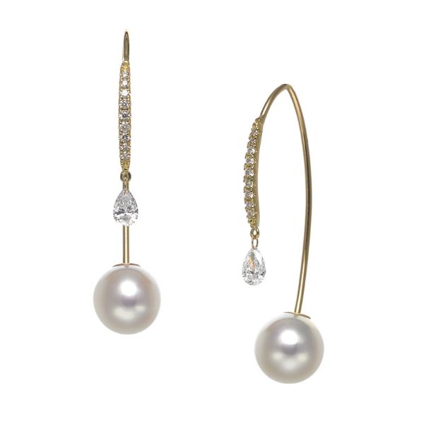 Baggins 18k Yellow gold 7.5-8mm Pearl & Diamond Drop Earrings- BEF-306Y