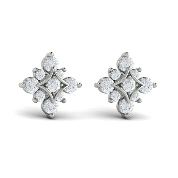 18K White Gold Floating Diamond Star Stud Earrings