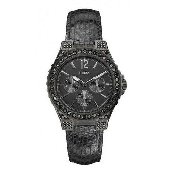 Guess Women's W0029L2 Overdrive Glam Multi-Function Crystal Grey Leather Watch