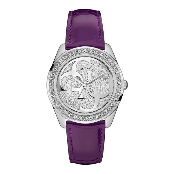 Guess Women's W0627L8 G Twist Crystal Purple Leather Watch