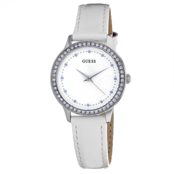 Guess Women's W0648L5 Chelsea Crystal White Leather Watch