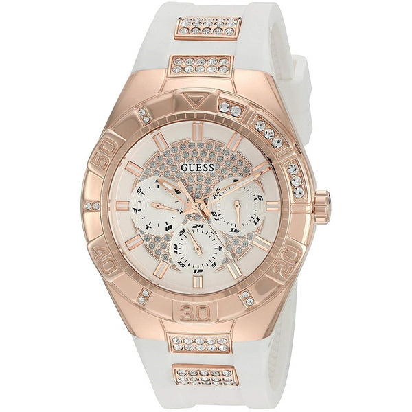 Guess Women's W0653L4 Luna Multi-Function Crystal White Silicone Watch