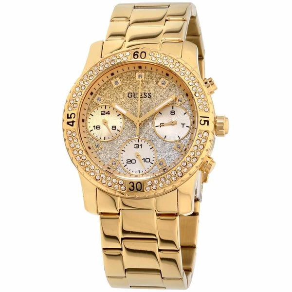 Guess Women's W0774L5 Confetti Chronograph with Gold and SiLver Glitter Gold-Tone Stainless Steel Watch